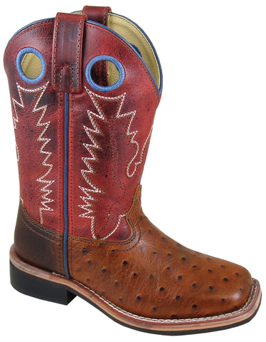 Smoky Mountain Youth Boys Cheyenne Cognac/Red Ostrich Print Cowboy Boots