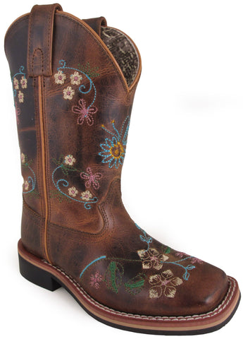 Smoky Mountain Childrens Girls Floralie Brown Leather Cowboy Boots