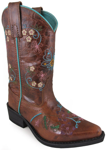 Smoky Mountain Youth Girls Florence Brown Leather Cowboy Boots