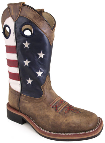 Smoky Mountain Childrens Boys Stars And Stripes Brown Leather Cowboy Boots