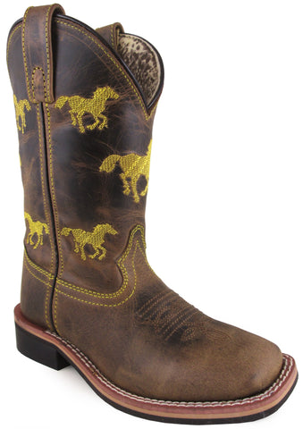 Smoky Mountain Childrens Boys Rancher Brown Leather Cowboy Boots