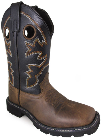Smoky Mountain Childrens Boys Stampede Brown/Black Leather Cowboy Boots