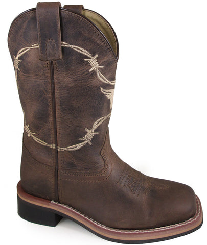 Smoky Mountain Childrens Boys Logan Waxed Brown Leather Cowboy Boots