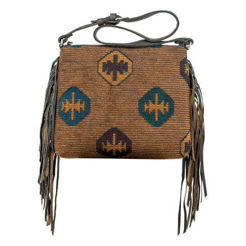 American West Brown Multi Leather Tapestry Shoulder Bag