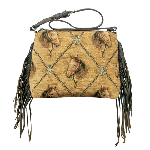 American West Horses Leather Tapestry Shoulder Bag