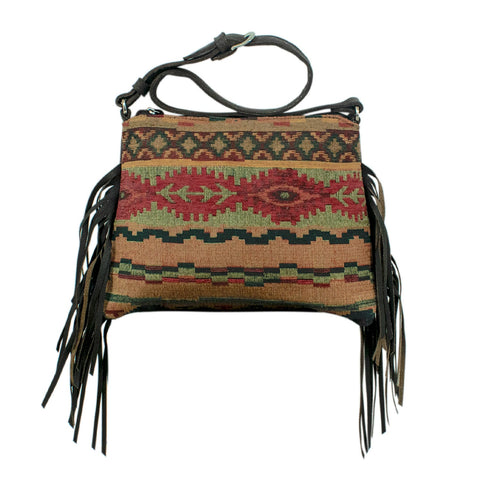 American West Red/Brown Leather Tapestry Shoulder Bag