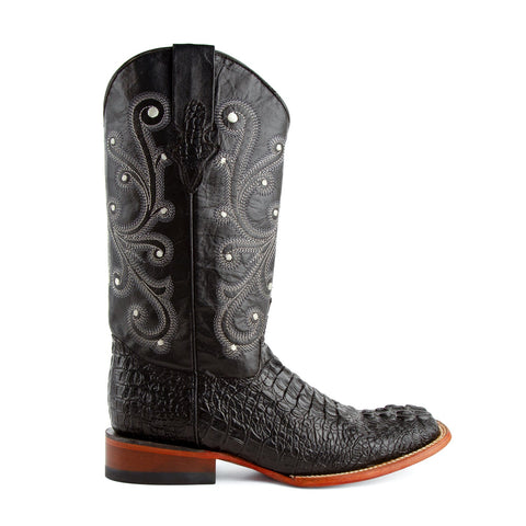 Ferrini Mens Black Leather Caiman Print S-Toe Stampede Cowboy Boots
