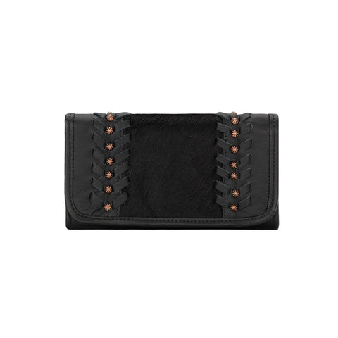 American West Cow Town Black Leather Trifold Wallet