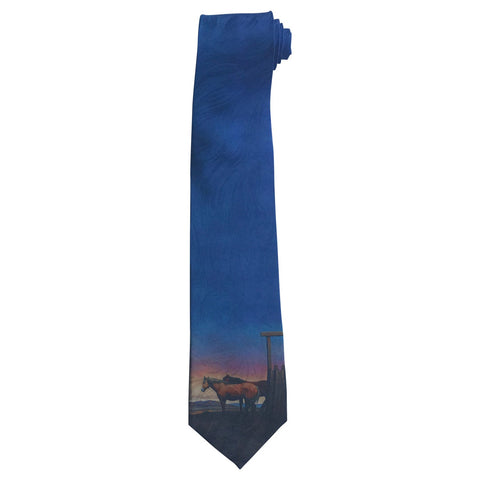 Rockmount Mens Multi-Color 100% Silk Outside Horses & Sunset Necktie