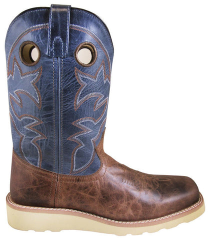 Smoky Mountain Mens Branson Blue/Waxed Brown Leather Cowboy Boots