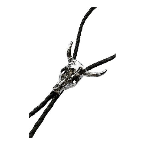 Rockmount Silver Faux Leather Steer Skull Bolo Tie OS