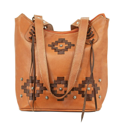 American West Tribal Weave Natural Tan Leather Large Bucket Tote