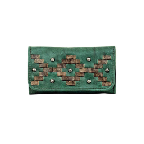 American West Tribal Weave Marine Turquoise Leather Trifold Wallet