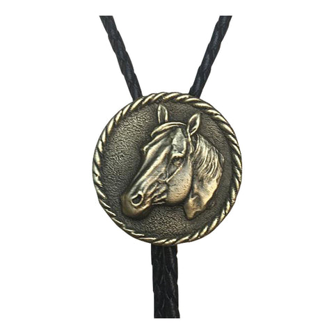 Rockmount Brass Faux Leather Horsehead Western Bolo Tie OS