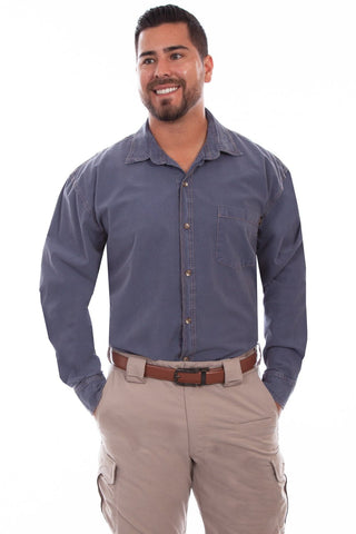 Scully Mens Vallarta Blue 100% Cotton Outdoor L/S Shirt