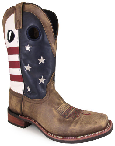 Smoky Mountain Mens Stars And Stripes Vintage Brown Leather Cowboy Boots