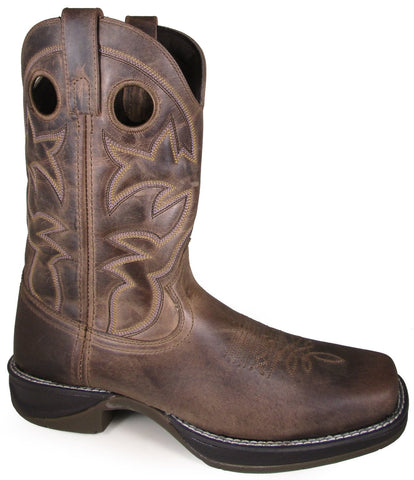 Smoky Mountain Mens Benton Wax Distress Brown Leather Cowboy Boots