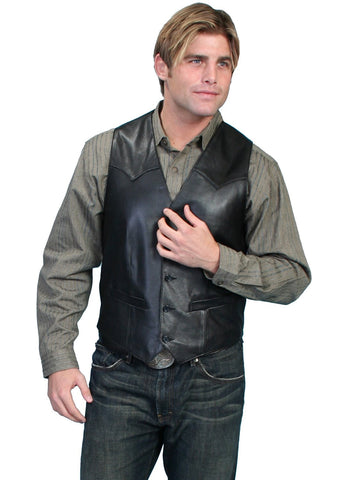Scully Leather Mens Black Lamb Lambskin Button Front Vest