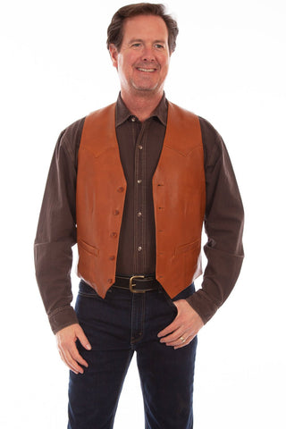 Scully Leather Mens Western Lambskin Button Front Vest Ranch Tan