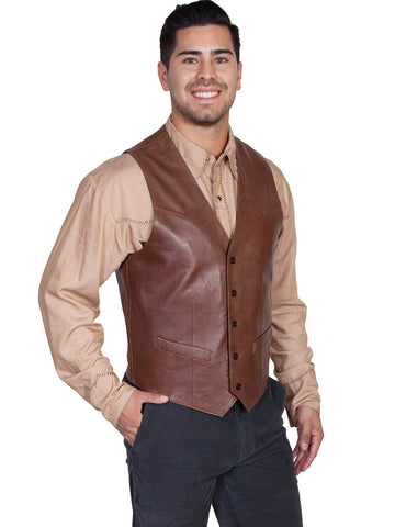 Scully Leather Mens Western Lambskin Button Front Vest Chocolate