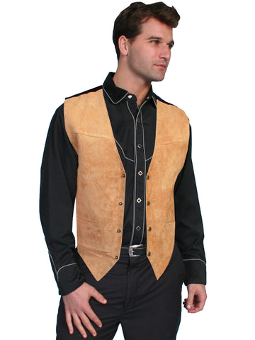 Scully Leather Mens Western Boar Suede Snap Front Vest Bourbon