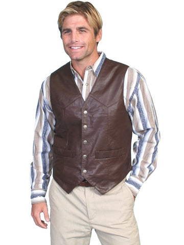 Scully Leather Mens Brown Soft Touch Lamb Lambskin Snap Vest