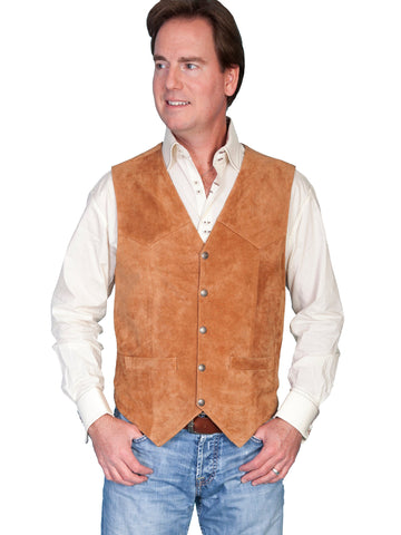 Scully Mens Rust Calf Suede Western Snap Vest