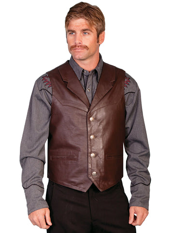 Scully Leather Mens Western Lambskin Lapel Vest Brown Soft Touch