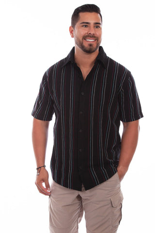 Scully Mens Black 100% Cotton Quartz Stripe S/S Shirt