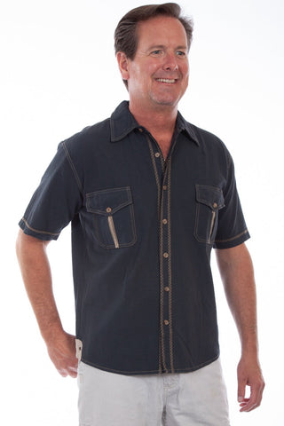 Scully Mens Gunmetal 100% Cotton Ridgeline S/S Shirt