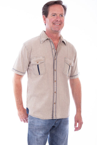 Scully Mens Stone 100% Cotton Ridgeline S/S Shirt