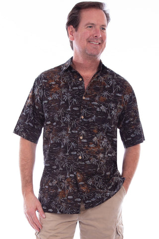 Scully Mens Night 100% Cotton Sky Batik S/S Shirt