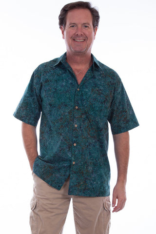 Scully Mens Deep Sea 100% Cotton Leaf Batik S/S Shirt
