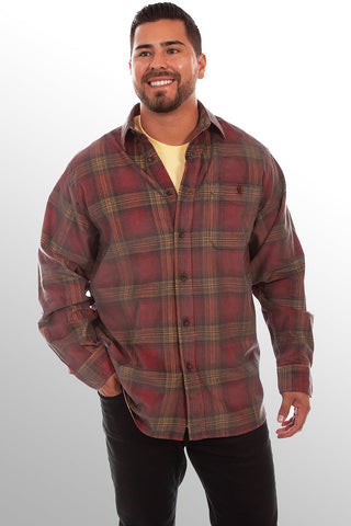 Scully Mens Red/Yellow 100% Cotton Corduroy Plaid L/S Shirt