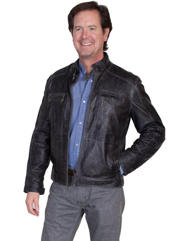 Scully Leather Mens Grey Hand Finished Lamb Cafe Racer Jacket
