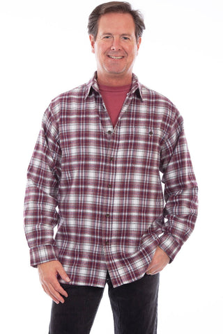 Scully Mens Burgundy 100% Cotton Flannel Plaid L/S Shirt
