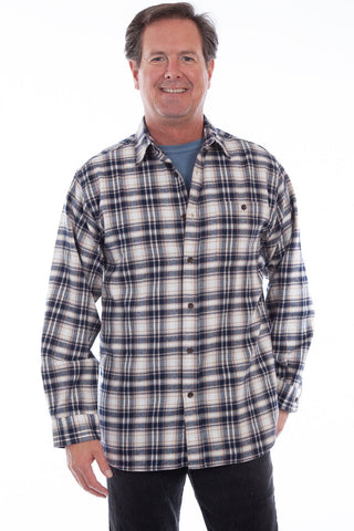 Scully Mens Navy 100% Cotton Flannel Plaid L/S Shirt