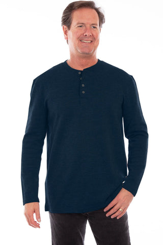 Scully Mens Navy 100% Cotton Henley Rib L/S T-Shirt