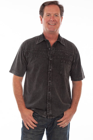Scully Mens Black Distressed 100% Cotton Horses S/S Shirt