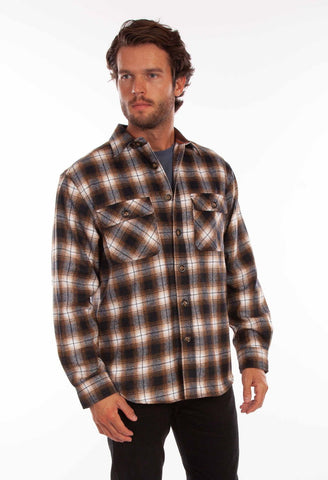 Scully Mens Brown/Black Wool Blend Plaid L/S Shirt