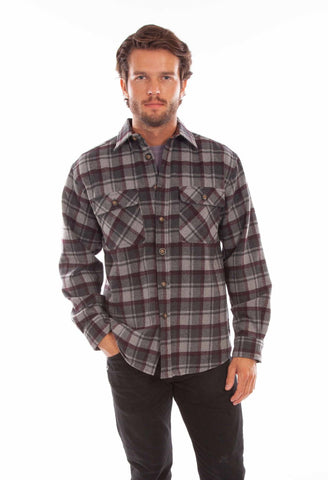 Scully Mens Charcoal/Burgundy Wool Blend Flannel Plaid L/S Shirt