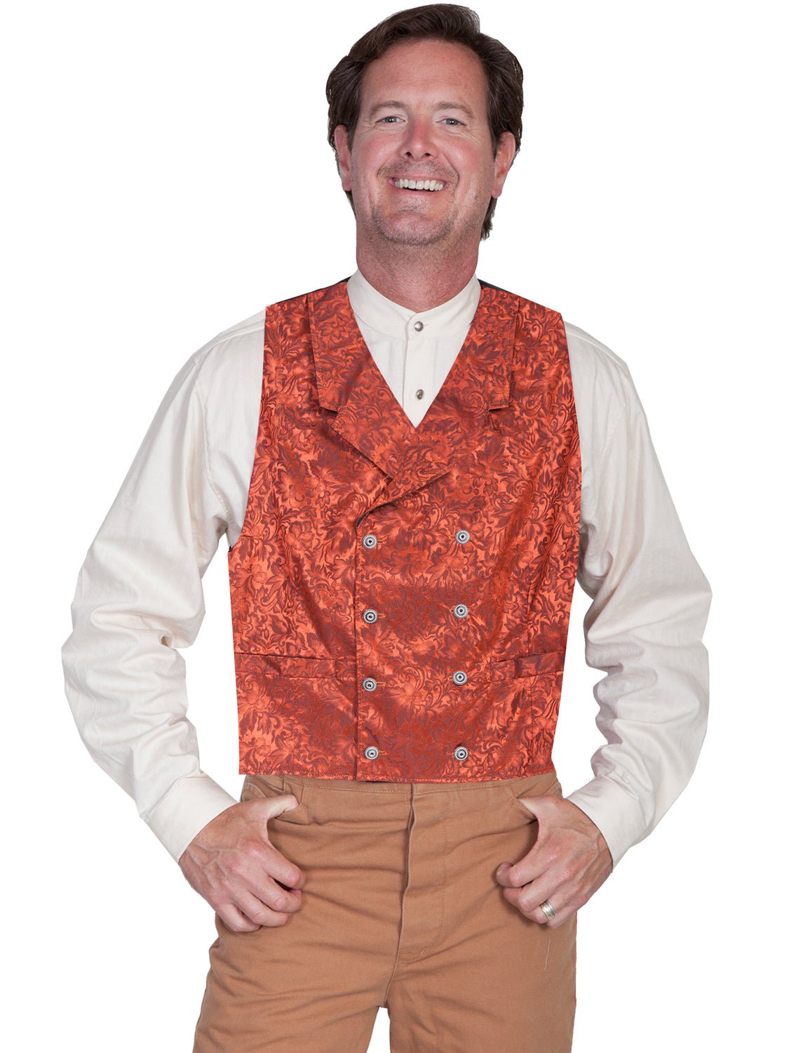 Scully Wahmaker Mens Rust 100% Silk Silk Jacquard USA Big DB Vest – The  Western Company
