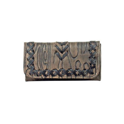 American West Driftwood Distressed Charcoal Leather Trifold Wallet