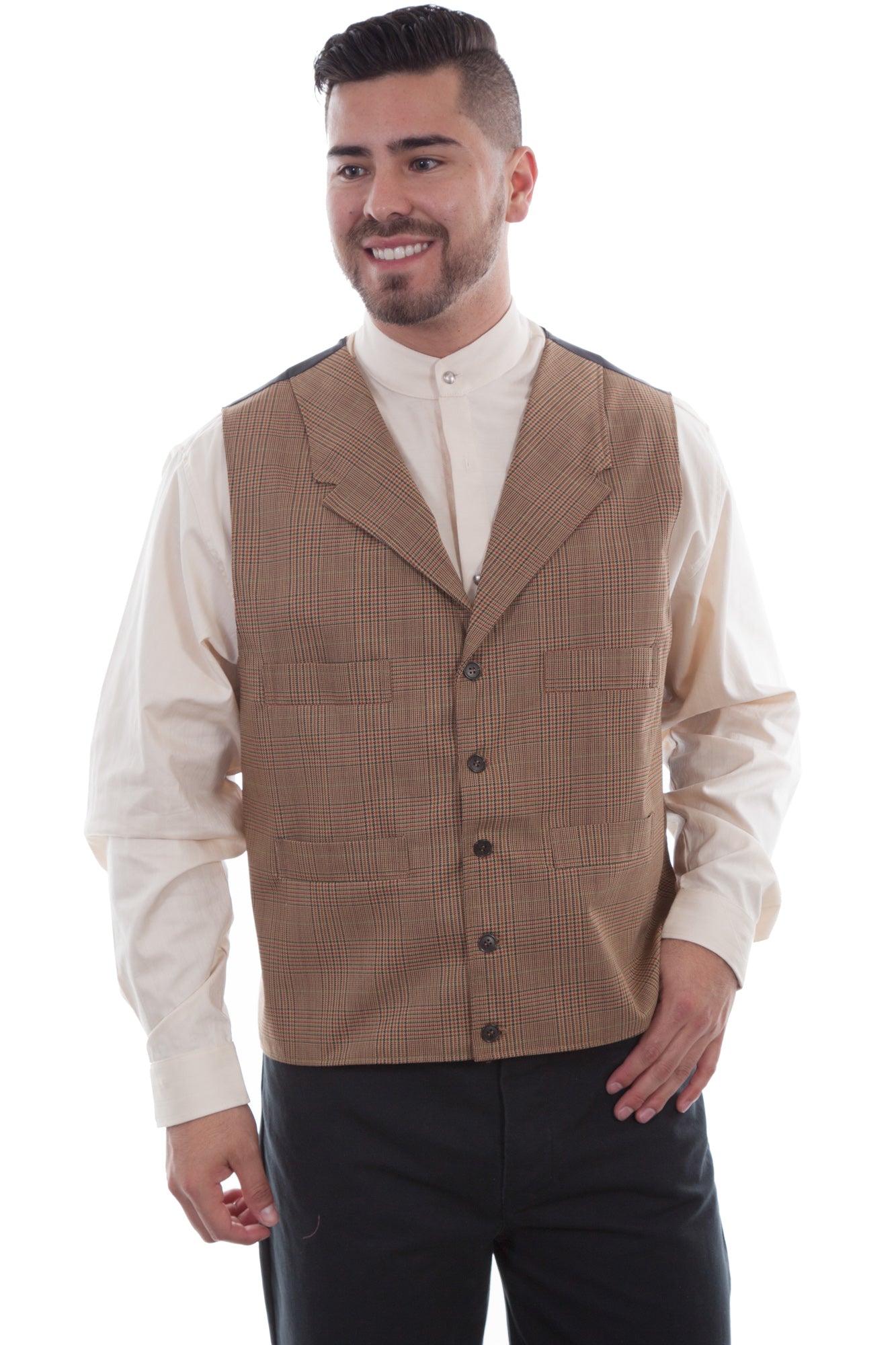 Wahmaker Mens Tan Wool Blend Plaid Vest - Main Image