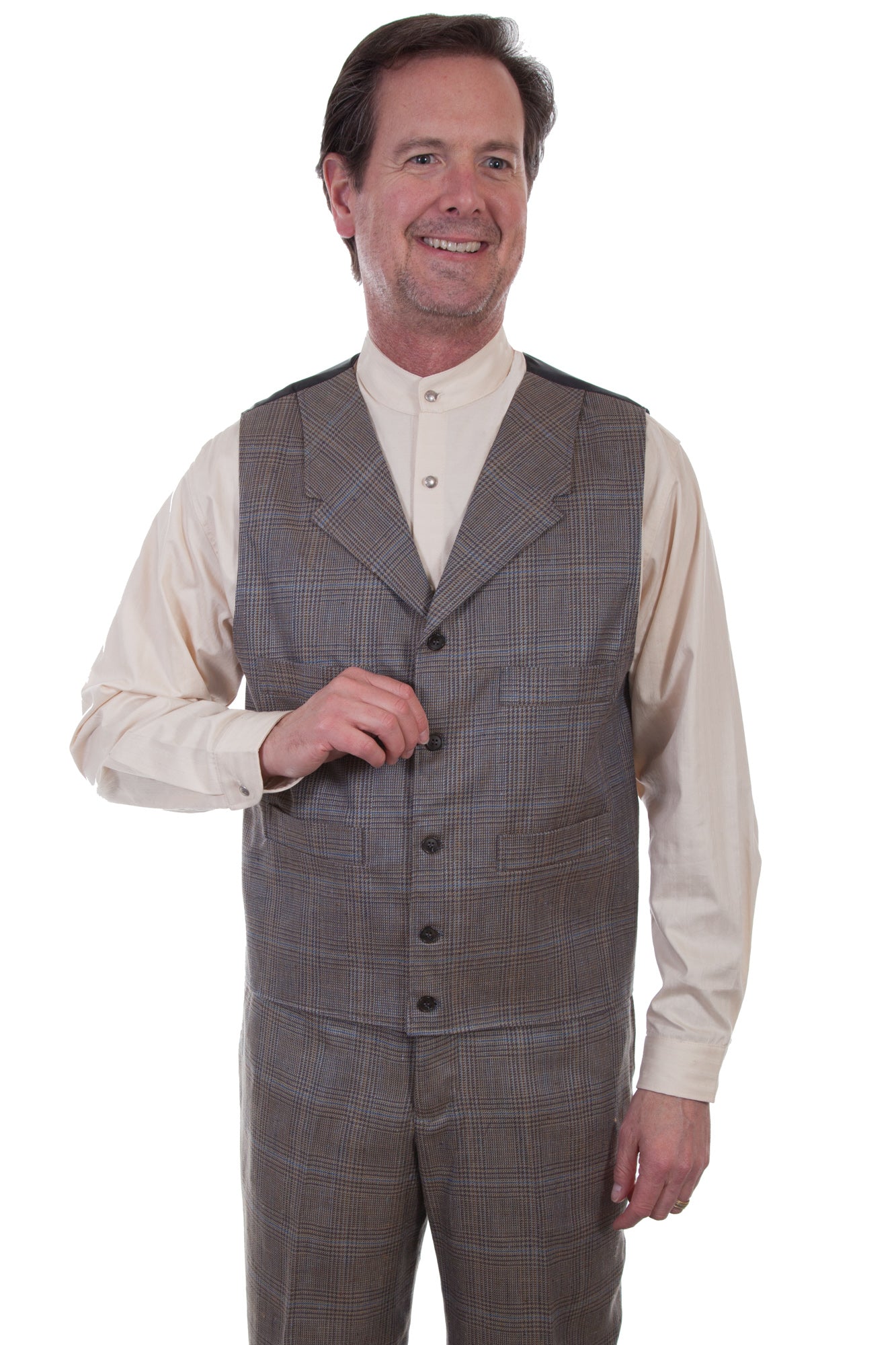 Wahmaker Mens Multi-Color Linen Blend Vintage Plaid Vest The Western Company Wahmaker Mens Multi-Color Linen Blend Vintage Plaid Vest The Western Company