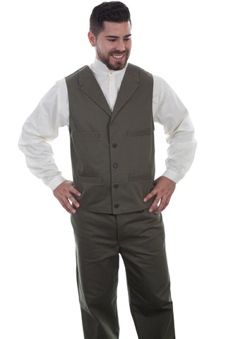 Wahmaker Mens Army 100% Cotton Herringbone Vest