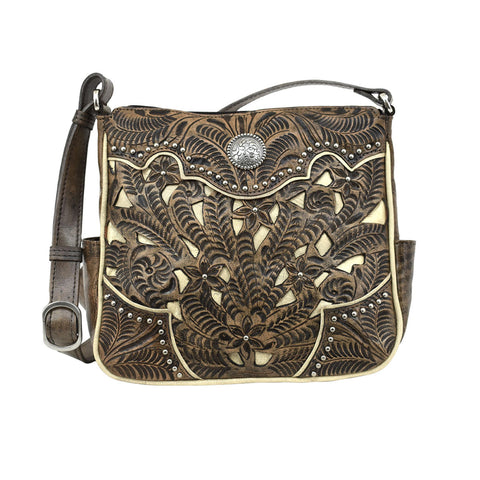 American West Inlay Eagle Distressed Charcoal Leather Crossbody Bag