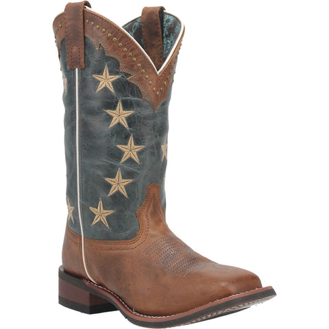 Laredo Womens Early Star Cowboy Boots Leather Tan/Blue Denim