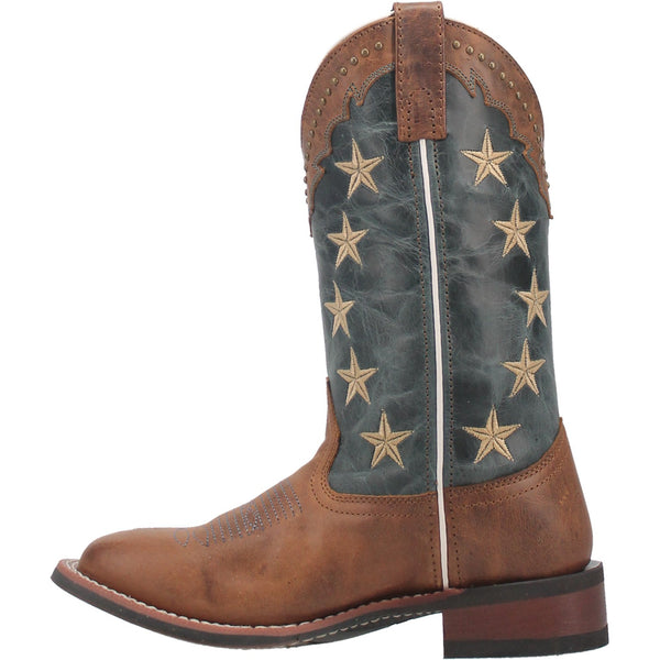 Laredo Men's Seaver Cowboy Boots – Leather Tan/Blue Square Toe Western Boots - View #8