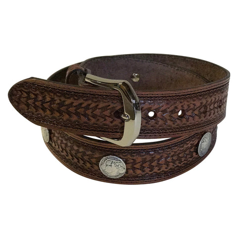 Rockmount Mens Tan Leather Tooled Basketweave 1.5in Belt